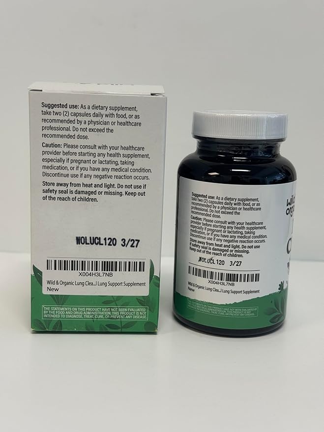 Wild & Organic Lung Cleanse Capsules - Lung Support Supplement with Mullein Leaf, Stinging Nettle, Angelica & Korean Panax Ginseng Powder - Vegan, No Fillers, Non-GMO - 120 Count