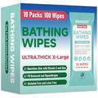No Rinse Bathing Wipes for Adults - Extra Thick 8x12 Inch Disposable Shower Wipes, Hypoallergenic Unscented Body Cleansing Cloths for Bed Bath, Hospital, Travel, Camping - 100 Count(10 Packs)