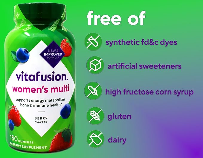 Vitafusion 150 Count with Vitamins A, C, D, E, B-6 and B-12 Womens Multivitamin Gummies, Berry Flavored Daily Vitamins for Women