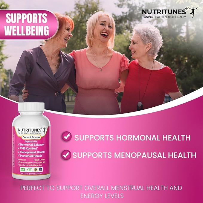Femuni Balance - Women's Hormonal Balance & Mood Support: PMS, Menstrual Health, & Feminine Wellness with Black Cohosh, Vitex, Shatavari & Key micronutrients