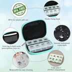 Serfeymi Weekly Travel Pill Organizer Pill Case for Purse with Removable 7 Day Pill Box, Fashionable Travel Medicine Organizer Pill Container for Medicine, Vitamin, Supplement - Green 01 + Pill Box