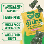 Gruns Multivitamin for Kids, Sugar-Free, Super Greens Superfood Gummy Bears with 20 Vitamins & Minerals, Alfalfa, Spirulina, Chlorella, Prebiotics Fiber for Digestive Health, Adaptogens, 28 ct