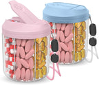 Hionxmga Pill Dispenser with 7 Large Compartments, Pill Organizer for Travel, Supplement Organizer with Anti-Mixing Design, BPA-Free Pill Container with 20 Pcs Labels, Blue+Pink