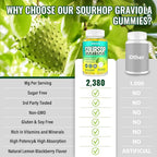 Soursop Graviola Gummies, Max Strength Soursop Leaves Extract with Sea Moss, Turmeric for Cell Support & Regeneration, Immunity, Liver and Antioxidant, Sugar/Gluten Free, Vegan - 60 Soursop Gummies
