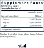 Vital Nutrients Pancreatic Enzymes 1000mg (Full Strength) - Pancreatin Digestion Supplement with Protease, Amylase & Lipase - Digestive Enzymes - Gluten, Dairy, and Soy Free - 90 Capsules