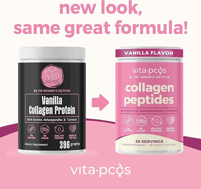 Collagen Peptides Protein Powder for Women – PCOS Supplement Formulated with Inositol, Ashwagandha & Turmeric, Supports Thicker Healthy Hair, Skin, Nail, Muscle & Weight Goals, Vanilla by VITA-PCOS
