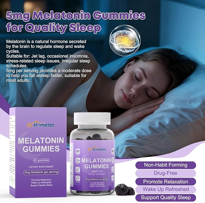Melatonin 5mg Gummies for Adults – High Potency Fast-Acting Sleep Aid, Sugar-Free Natural Non-Addictive Sleep Support for Falling Asleep Faster & Jet Lag, Mulberry Flavor, 60 Count