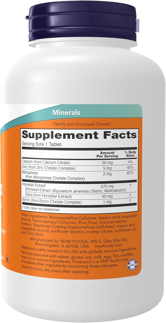 NOW Foods Supplements, Silica Complex with Horsetail Extract, Supports Hair, Skin and Nail Health*, Structural Support*, 180 Tablets
