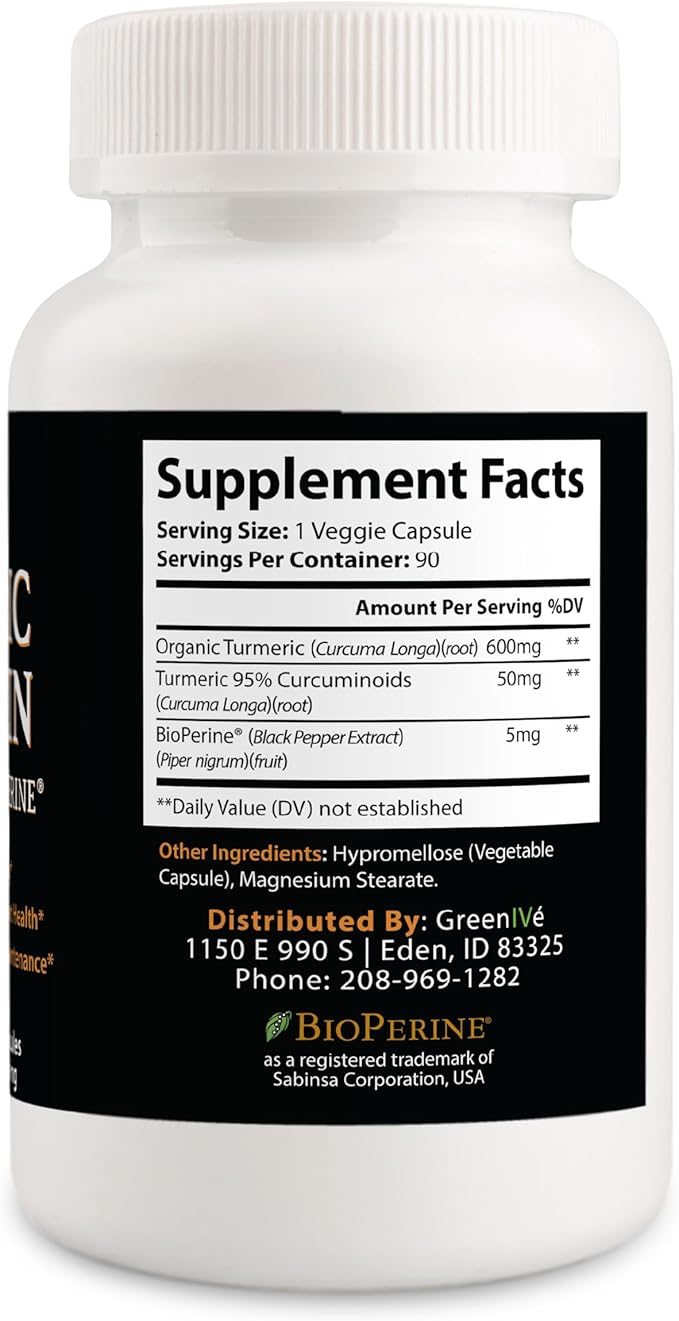 GreenIVe Turmeric Curcumin with BioPerine® 95% Curcuminoids 1500mg – 46X Higher Absorption Black Pepper Extract – 90 Vegetarian Capsules – Non-GMO, Made in USA