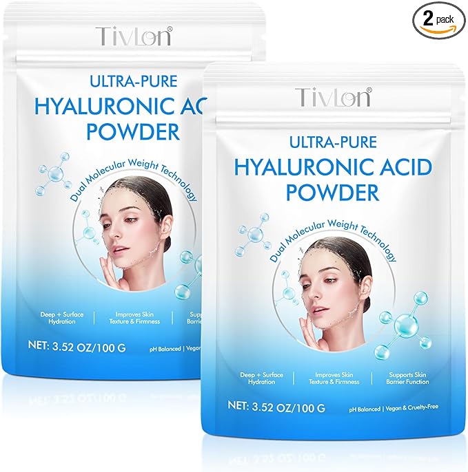 Hyaluronic Acid Powder, Hyaluronic Acid Supplements for Skin Care, Vegan Cosmetic Grade, Low Molecular Weight, Water-Soluble Moisturizing Ingredient for DIY Facial Serum