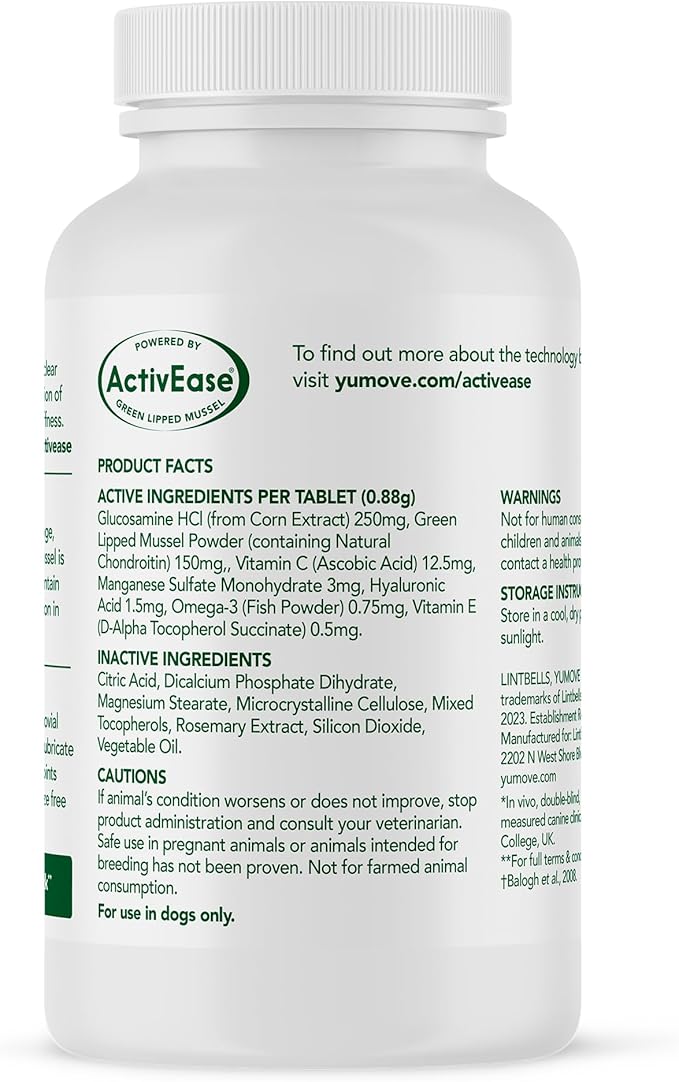 YuMOVE Hip and Joint Supplement for Dogs with Glucosamine for Dogs, Omega 3, Hyaluronic Acid, & Green Lipped Mussel - Dog Joint Supplement - Adult Dogs Tasty Chewable Tablets (60ct Chewable Tablets)