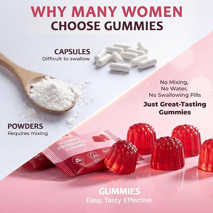 Women Probiotic Gummies for Women – Digestive & Feminine Balance Support, Gut Health, Debloat, with Prebiotics & Cranberry, Vegan, Gluten Free, Non-GMO – 60 Gummies