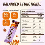 Fitness SHOCK Hazelnut Caramel Protein Bars - No Added Sugar, Low Calorie Low Carb Snack - 10g Protein, 0g Added Sugar, 190 Kcal, 16g Net Carbs - 12 x 50g