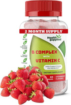 Strawberry Flavored Vitamin B Complex Gummies - B Complex with Vitamin C - Supports Nervous System and Boosts Energy Levels - Assists with Cognitive Function - Great Tasting and Easy to Swallow