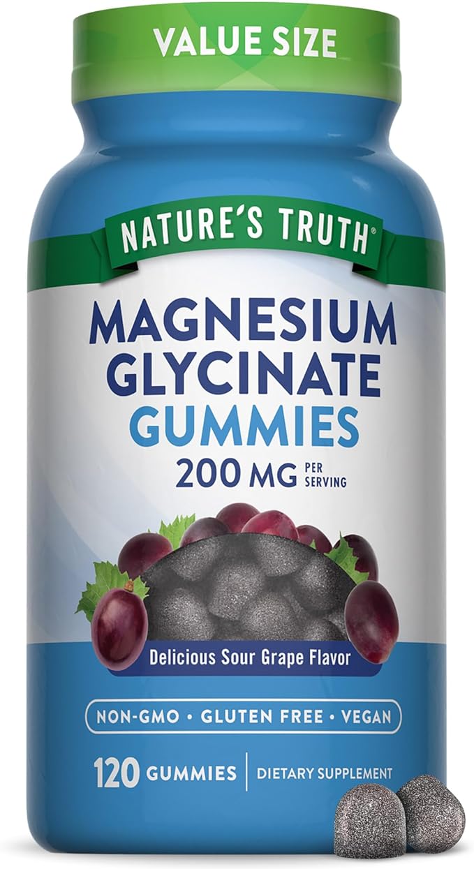 Nature's Truth Magnesium Glycinate Gummies for Adults | 200mg | 120 Count | Grape Flavor | Vegan, Non-GMO & Gluten Free Supplement