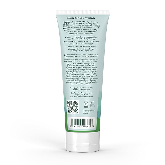 Good Clean Love Balance Feminine Wash, pH-Balanced Vaginal Moisturizer Cleanser for Women with Natural Ingredients, Gentle Cleansing Feminine Care Product, Reduces Vaginal Dryness & Odor, 8 Oz