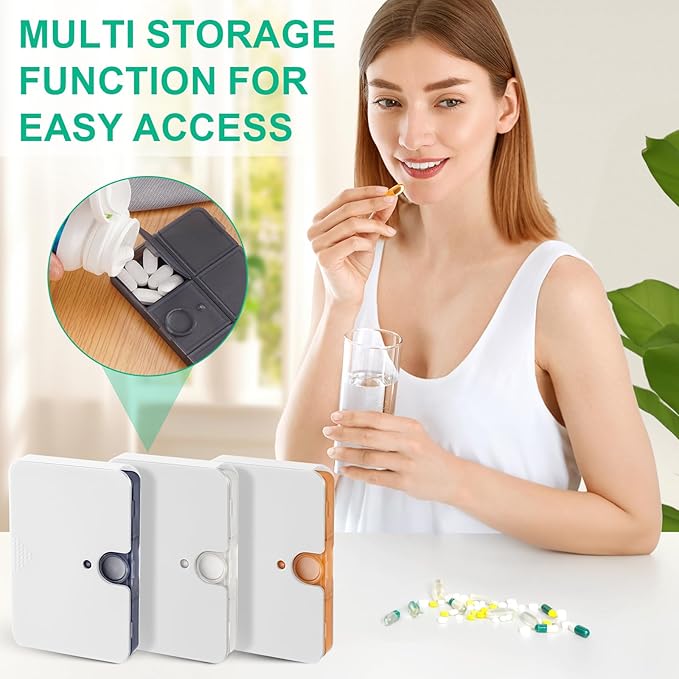 Portable Pill Organizer, 6 Compartments Travel Pill Case for Purse or Pocket -Small Pillbox Semi Transparent Black with Locking Hole (1 Transparent White)