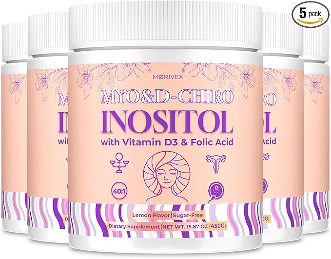90-Day Myo-Inositol & D-Chiro Inositol Supplement for Women, Fertility Supplements Hormonal Balance for Women Ovarian Health Support, 4000mg:100mg Inositol Powder with Folic Acid & Vitamin, 5-Pack