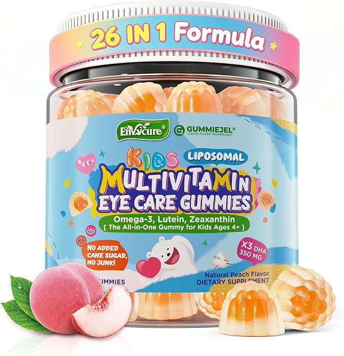 Kids Multivitamin Gummies with Iron, 450mg Algae Omega-3, Methylated B12, Folate, Fiber 2g, Probiotics, Magnesium, A, C, D, K, Zinc, Children Vitamins for Growth, Brain, Eye, Gut, Immune, Sugar Free