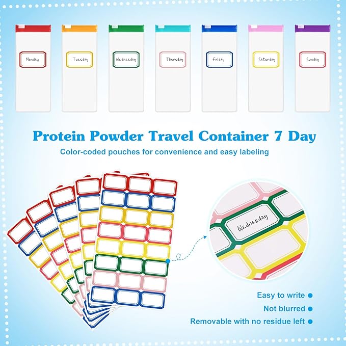 55 Pcs Protein Powder Travel Container Set - Protein Powder Container To Go, Single Dose Kit Reusable Powder Supplement Packets, Portable Powder Organizer Zip up Bags with Funnels, Spoons, Labels