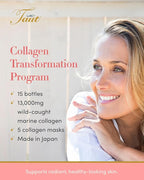 TAUT Marine Collagen Drink & Face Mask – 13,000mg Hydrolyzed Collagen Protein with Hyaluronic Acid for Youthful, Radiant Skin – Includes 15 Bottles and 5 Masks (30-Day Supply)