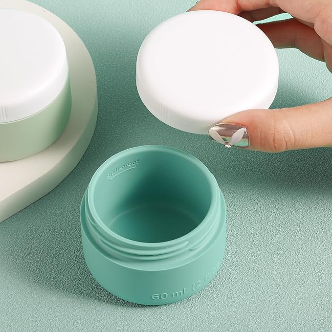 kuangre Travel Containers for Toiletries, Silicone Cream Jars BPA-Free, Leak-proof 3oz Travel Size Containers, Portable Size Silicone Jars with Lid for Cosmetic Face Hand Body Cream (4 Pack)