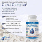 Coral Complex 3 Calcium Supplement Vitamin D3 & Magnesium – 900 mg Bioavailable Coral Calcium for Bone Strength, Joint Support & pH Balance – Trace Minerals, Non-GMO, 300 Veg Capsules