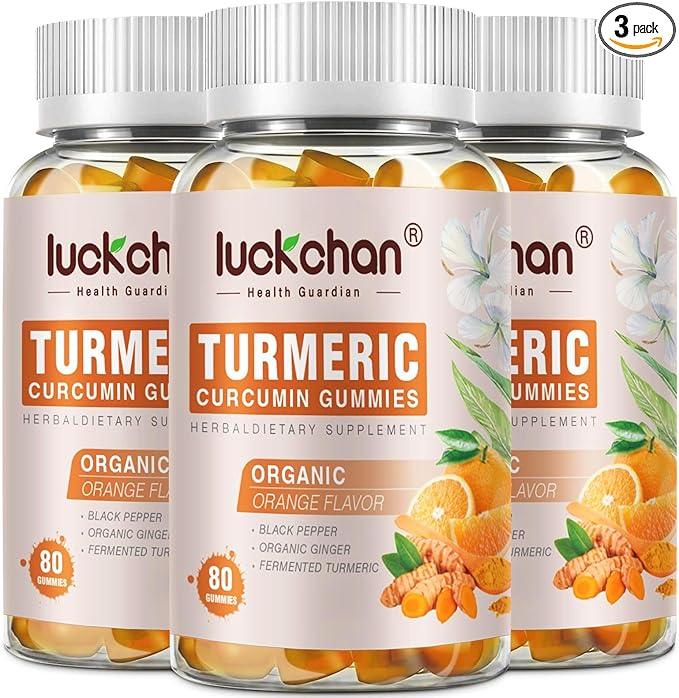 Turmeric Curcumin Gummies with Ginger & Black Pepper Herbal Supplement-240 Count for Adults and Kids, 2400mg - Tumeric Gummy Supplements Vegan, Organic, Gelatin-Free 3 Pack