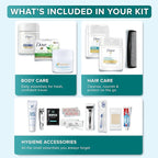 TrekTote 20 Piece Hygiene Kit Bulk, Travel Size Toiletries Set, Care Package Supplies, Mini Deodorant Shampoo Body Wash Toothbrush Toothpaste Razor Kit, TSA Approved, Clear Bag