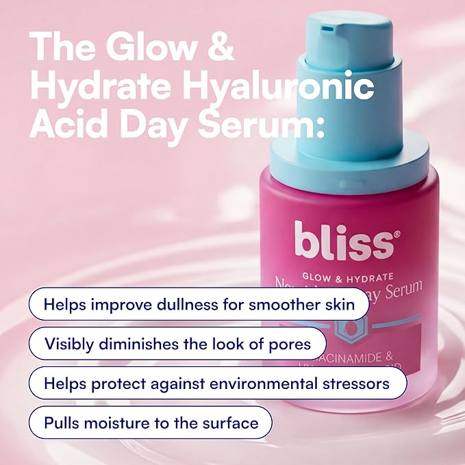 Bliss Glow & Hydrate Serum – Niacinamide + Hyaluronic Acid Face Serum with Vitamin E – Hydrating & Brightening Serum for Dull Skin, Pores & Uneven Tone – Lightweight Daily Skincare, 1 Fl Oz