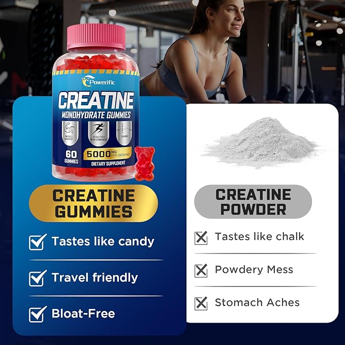 Creatine Monohydrate Gummies for Men & Women Pre Workout Gummies with Taurine, Vitamin B6 & B12 Creatine Monohydrate Chewable for Increase Strength, Energy, Endurance, Muscle, Organic (2 Packs)