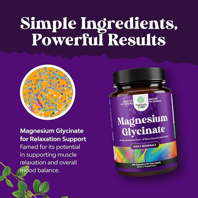 High Absorption Magnesium Glycinate Capsules - 500mg Magnesium Glycinate Per Serving for Calming Sleep Plus Muscle Bone & Nerve Support - Chelated 500mg GMP Certified - 240 Count