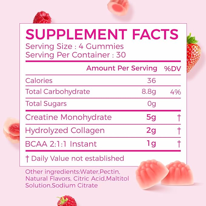 AiVital™ Creatine Gummies for Women, 5000mg Creatine Monohydrate Gummies+2000mg Collagen+1000mg BCAA, Women-Specific Formula, Sugar Free, 30 Servings, 120 Counts(Berry)