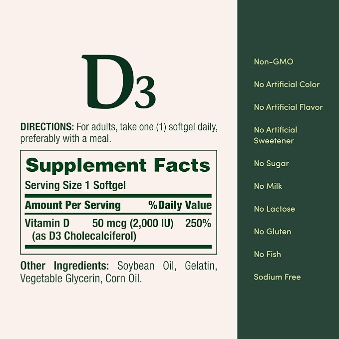 Nature's Bounty Vitamin D3, Supports Immune System and Bone Health, 50mcg, 150 Softgels (Pack of 2)
