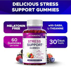 Vitamatic Stress Relief Gummies with GABA, L-Theanine, Lemon Balm – Lemon & Mixed Berry Flavor – 60 Gummies – Vegan, Non-GMO, Gluten-Free