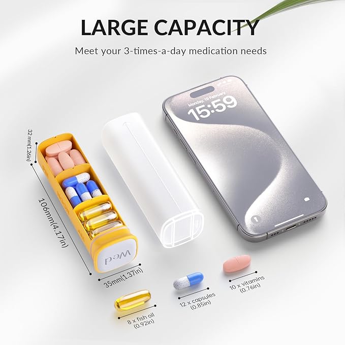 KOVIUU Weekly Pill Organizer 3X a Day, Detachable Pill Box 7 Day, Large 3 Times Daily Pill Case, Travel Pill Container Holder, Week Medication Dispenser Pillbox for Vitamin Supplement Medicine, White