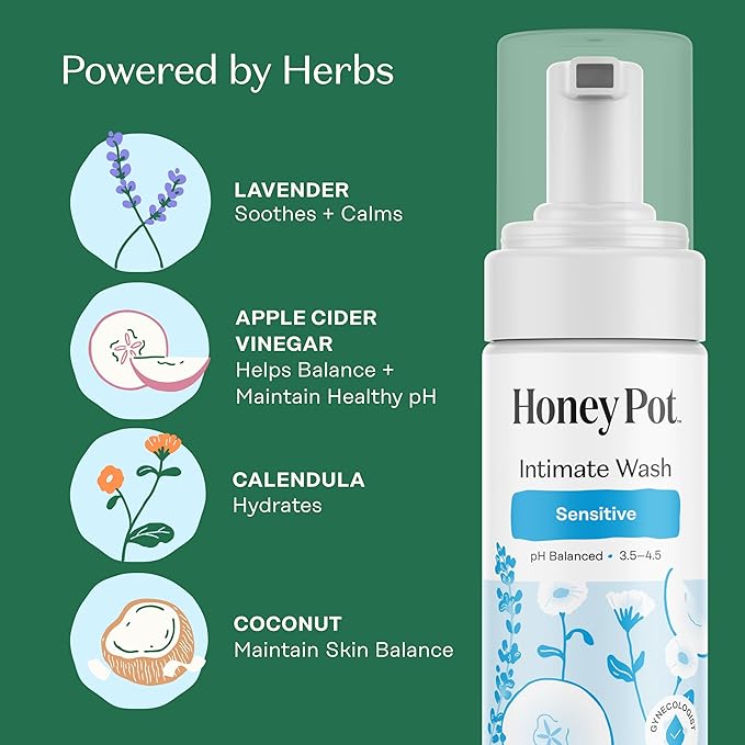 The Honey Pot Company - Suppositories & Sensitive Feminine Wash Bundle - Maintains & Balances Healthy Vaginal pH - Herbal Infused Natural Hygiene Wash for Sensitive Skin Types - Gynecologist Approved