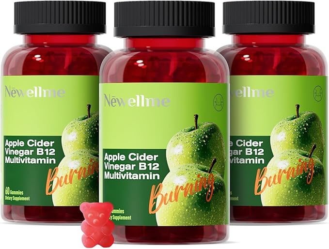 NEWELLME Sugar-Free Apple Cider Vinegar Gummies for Metabolism - 1000mg ACV with The Mother & Vitamin B12 for Energy Support - Vegan, Gluten-Free,180 Counts
