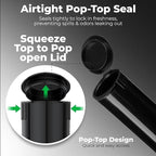 Kopperko Plastic Pill Containers (116mm, 4.6 Inch 100-Pack) Child Resistant Smell Proof Tubes, Black Tube for Spices | Smell Proof, Airtight, UV Resistant & Waterproof (Black Plastic)