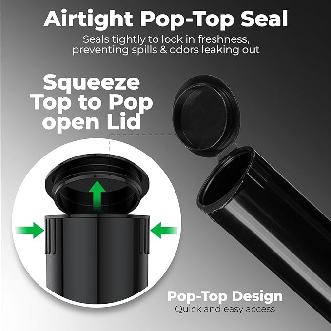 Kopperko Small Pill Tube (116mm, 4.6 Inch 500-Pack) | Child Resistant Small Medicine Container | Tube Food Container for Spices | Airtight, UV Resistant & Waterproof (Black Plastic)