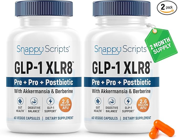 GLP-1 XLR8 Supplement for Weight Loss, Digestion, Constipation, Bloating Relief with Akkermansia 2.6 Billion AFU Live Prebiotic Probiotic Postbiotic Gut Health + Berberine for Women Men 120 Capsules