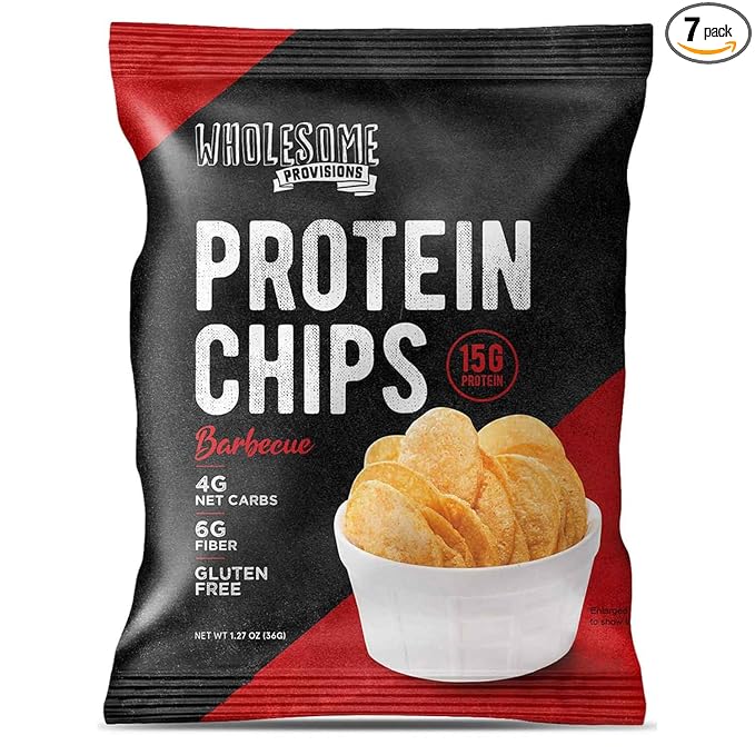 Protein Chips, 14g Protein, 3g-4g Net Carbs, Gluten Free, Keto Snacks, Low Carb Snacks, Protein Crisps, Keto-Friendly, Made in USA (Barbecue, 7 Pack)