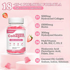 Collagen Gummies for Women Men, Hydrolyzed Collagen Peptide Type I,II,III,V,X with Biotin, Vitamin C A B D E for Skin Hair Nails J0ints, Immunity Energy Digestion, Sugar Free, 60 Count
