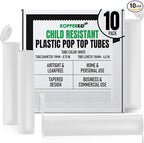 Kopperko Pop Top Tubes (116mm, 4.6 Inch 10-Pack) | Child Resistant Small Pill Bottles for Travel | Waterproof Tube for Spices | Airtight, UV Resistant & Waterproof (White Plastic)
