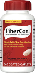 FiberCon Fiber Therapy Coated Caplets, Safe, Simple & Comfortable Insoluble Fiber Product for Bowel Irregularity, Occasional Constipation Relief With No Gas or Bloating, 140 Caplets