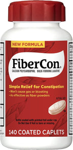 FiberCon Fiber Therapy Coated Caplets, Safe, Simple & Comfortable Insoluble Fiber Product for Bowel Irregularity, Occasional Constipation Relief With No Gas or Bloating, 140 Caplets
