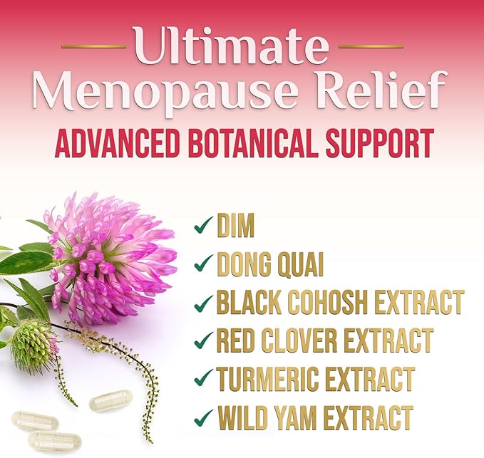 Menopause Supplement for Women - Natural Menopause Relief Support for Mild Hot Flashes & Night Sweats - Best Probiotics for Women, Dong Quai, Black Cohosh, Ashwagandha - Bottled in USA - 60 Capsules