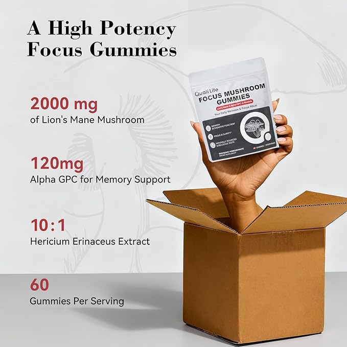 Mushroom Gummies with Lion’s Mane, Alpha-GPC & Rhodiola - 12 in 1 Mushroom Complex Supplement with Reishi, Cordyceps, Chaga & Turkey Tail – Brain Focus & Memory Support, 30 Servings