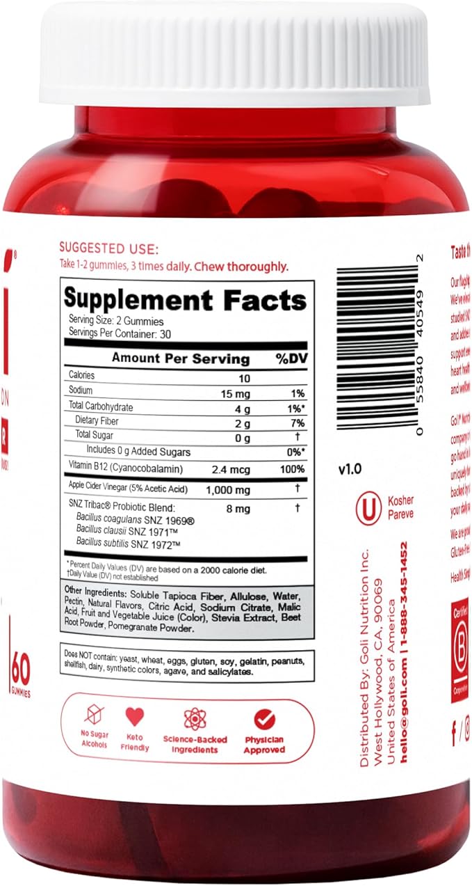 Goli Zero Sugar Trio- World's First 3-in-1 Pre, Post, Probiotic, Apple Cider Vinegar with Vitamin B12 and Probiotics, Ashwagandha & L-Theanine, Vitamin D gummies. Vegan, Gelatin & Gluten-Free, Non-GMO