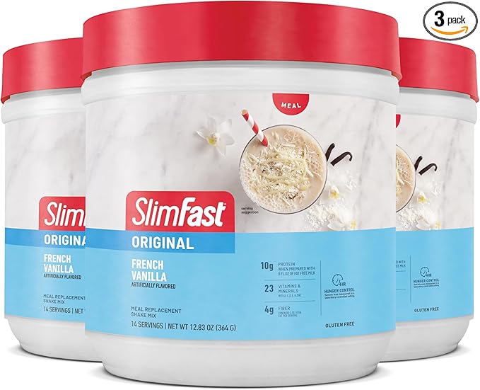 SlimFast Original Meal Replacement Powder, French Vanilla, Weight Loss Shake Mix, 10g of Protein, 14 Servings (Pack of 3) (Packaging May Vary)